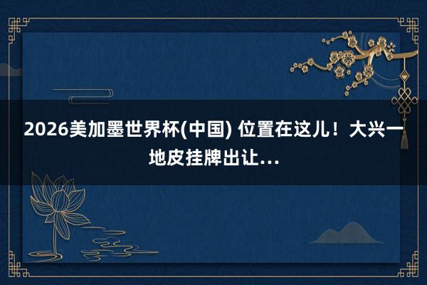 2026美加墨世界杯(中国) 位置在这儿!大兴一地皮挂牌出让…