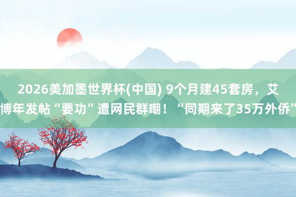 2026美加墨世界杯(中国) 9个月建45套房，艾博年发帖“要功”遭网民群嘲！“同期来了35万外侨”