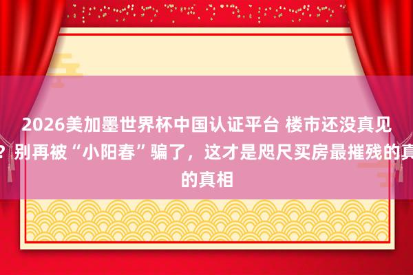 2026美加墨世界杯中国认证平台 楼市还没真见底？别再被“小阳春”骗了，这才是咫尺买房最摧残的真相