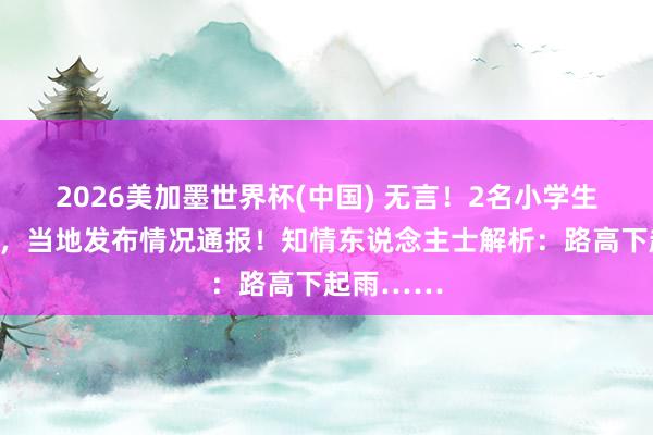 2026美加墨世界杯(中国) 无言!2名小学生证明弃世,当地发布情况通报!知情东说念主士解析:路高下起雨……