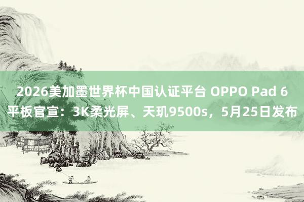 2026美加墨世界杯中国认证平台 OPPO Pad 6平板官宣：3K柔光屏、天玑9500s，5月25日发布