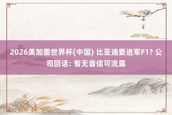 2026美加墨世界杯(中国) 比亚迪要进军F1? 公司回话: 暂无音信可流露