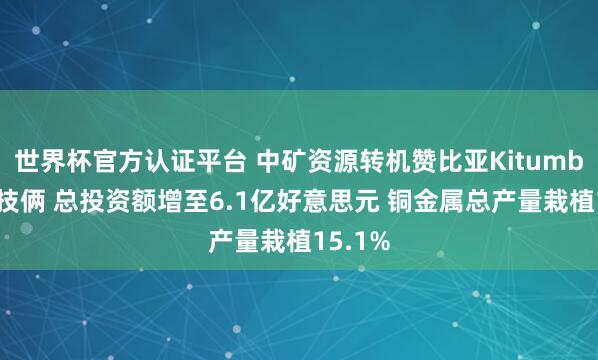 世界杯官方认证平台 中矿资源转机赞比亚Kitumba铜矿技俩 总投资额增至6.1亿好意思元 铜金属总产量栽植15.1%