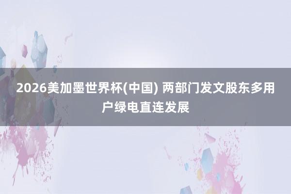 2026美加墨世界杯(中国) 两部门发文股东多用户绿电直连发展