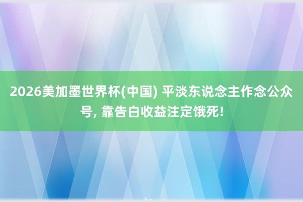 2026美加墨世界杯(中国) 平淡东说念主作念公众号, 靠告白收益注定饿死!