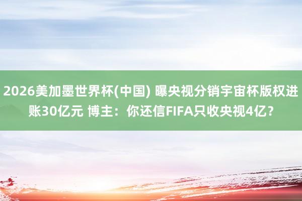2026美加墨世界杯(中国) 曝央视分销宇宙杯版权进账30亿元 博主:你还信FIFA只收央视4亿?