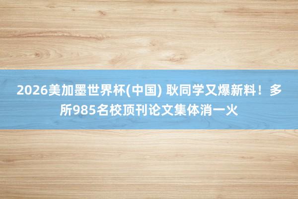 2026美加墨世界杯(中国) 耿同学又爆新料!多所985名校顶刊论文集体消一火