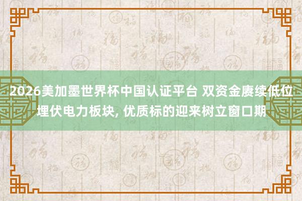 2026美加墨世界杯中国认证平台 双资金赓续低位埋伏电力板块, 优质标的迎来树立窗口期