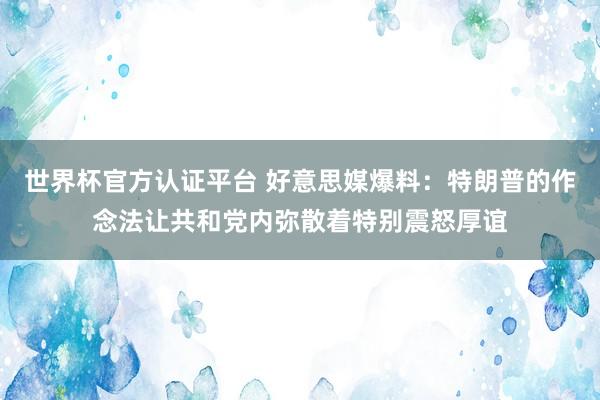世界杯官方认证平台 好意思媒爆料:特朗普的作念法让共和党内弥散着特别震怒厚谊