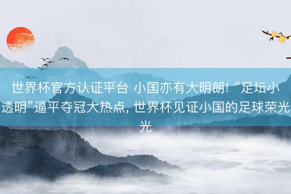 世界杯官方认证平台 小国亦有大明朗! “足坛小透明”逼平夺冠大热点， 世界杯见证小国的足球荣光
