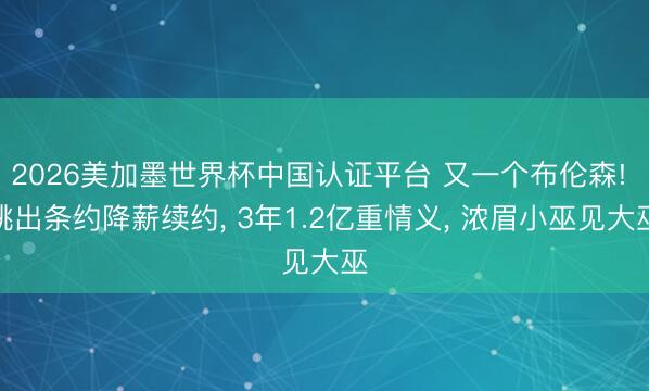 2026美加墨世界杯中国认证平台 又一个布伦森! 跳出条约降薪续约, 3年1.2亿重情义, 浓眉小巫见大巫