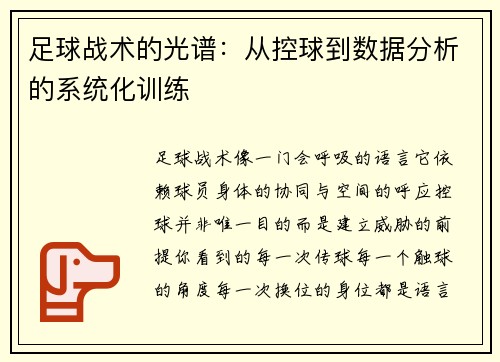 足球战术的光谱：从控球到数据分析的系统化训练