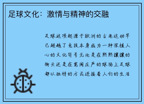 足球文化：激情与精神的交融